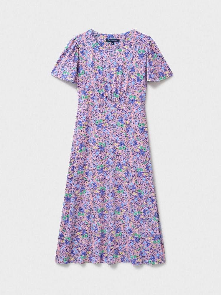 Crew Clothing Company Blue Jenna Floral Flutter Jersey Dress - Image 5 of 5