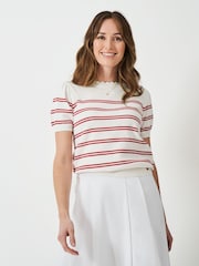 Crew Clothing Company Red Sola Stripe Crew Neck 100% Cotton Jumper - Image 1 of 5