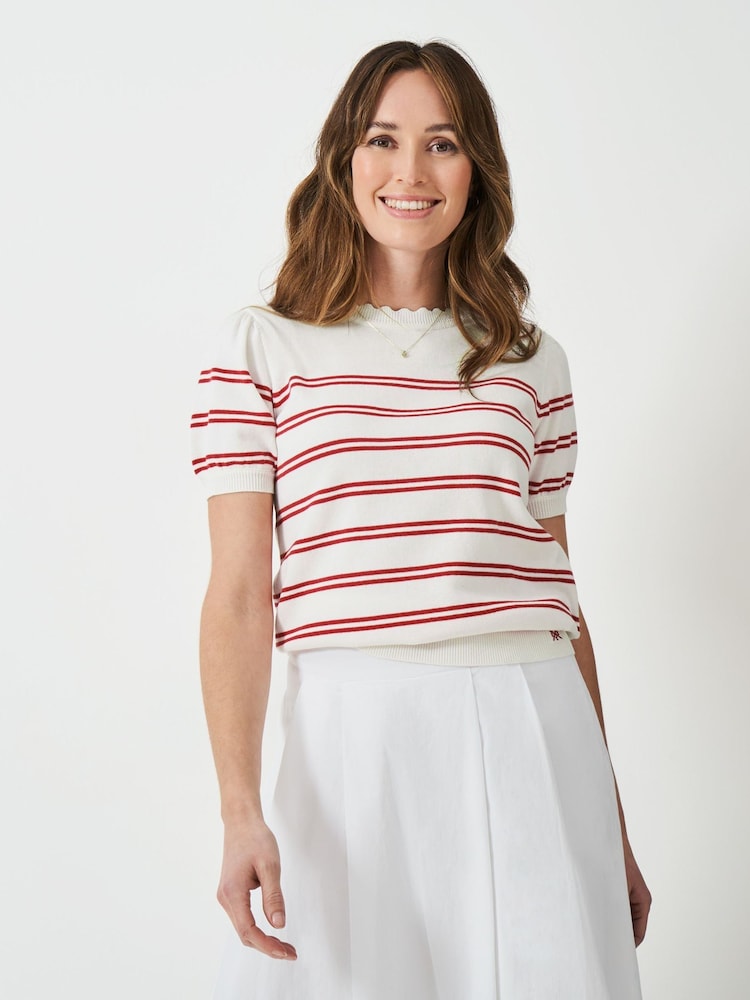 Crew Clothing Company Red Sola Stripe Crew Neck 100% Cotton Jumper - Image 1 of 5