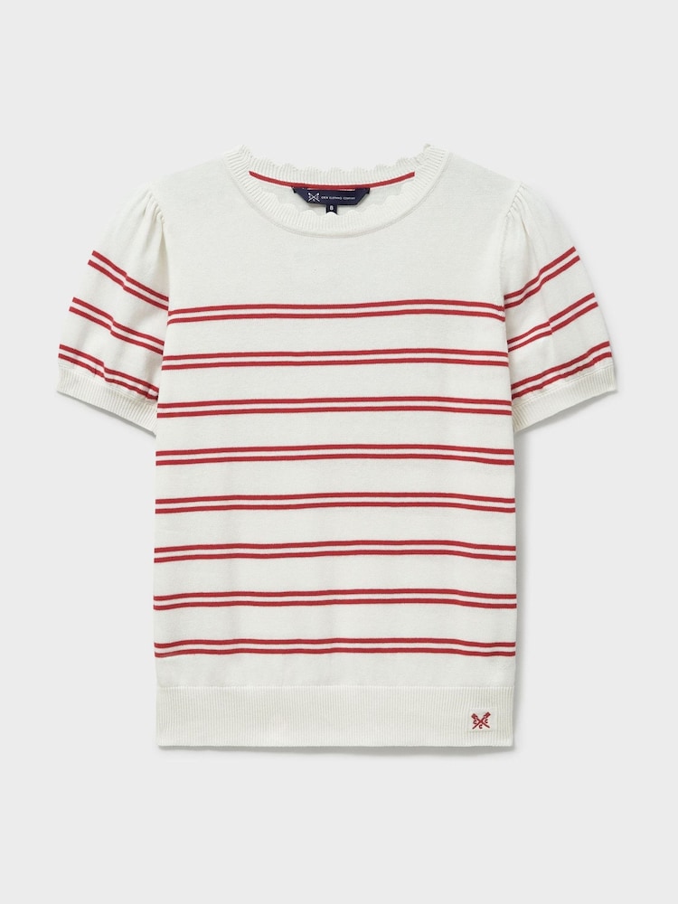 Crew Clothing Company Red Sola Stripe Crew Neck 100% Cotton Jumper - Image 5 of 5