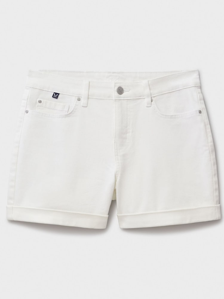 Crew Clothing Company White Cotton Denim Shorts - Image 5 of 5