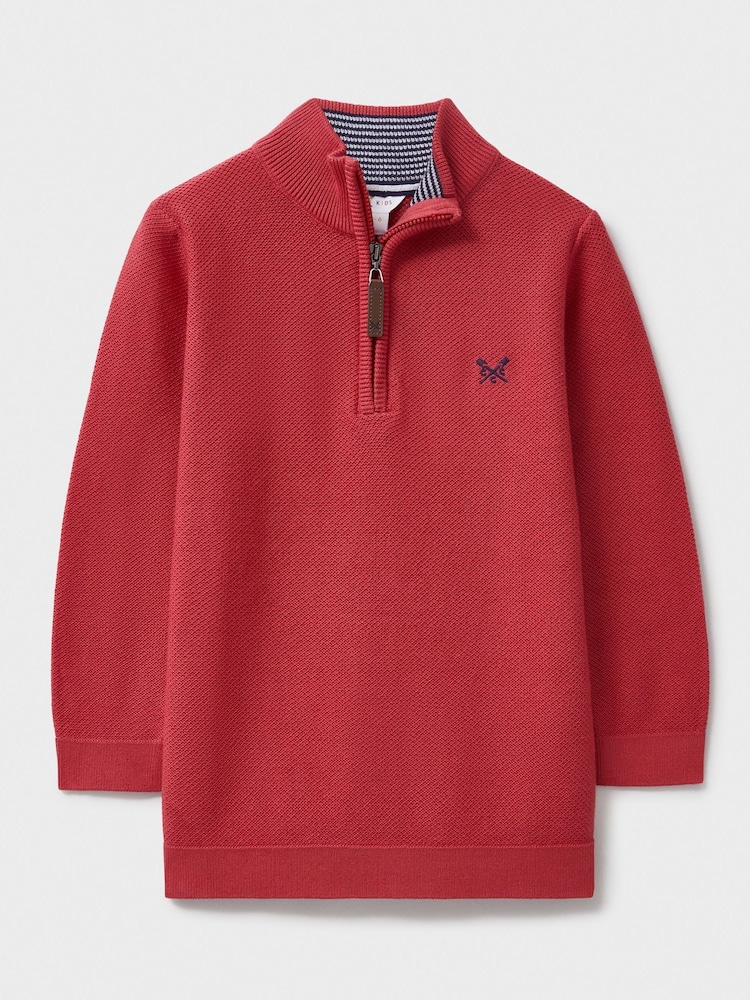 Crew Clothing Company Red 100% Cotton Half Zip Jumper - Image 1 of 3