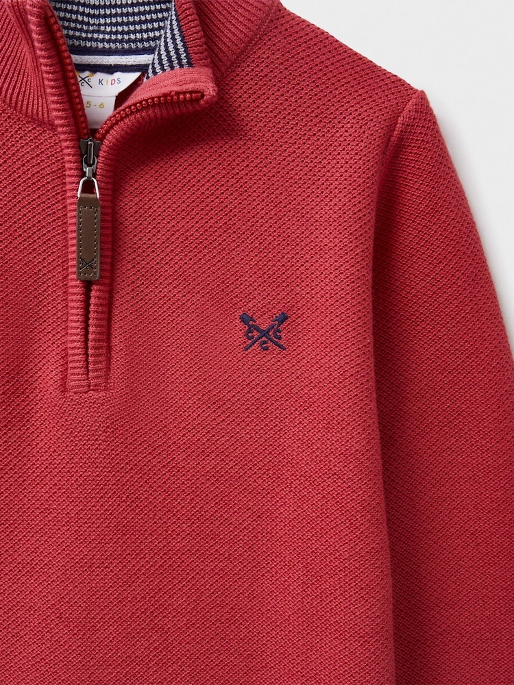 Crew Clothing Company Red 100% Cotton Half Zip Jumper - Image 3 of 3