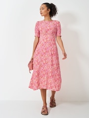 Crew Clothing Company Pink Ella Short Sleeve Printed Tea Dress - Image 1 of 5