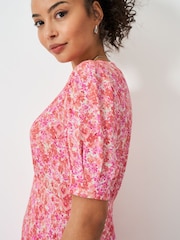 Crew Clothing Company Pink Ella Short Sleeve Printed Tea Dress - Image 4 of 5