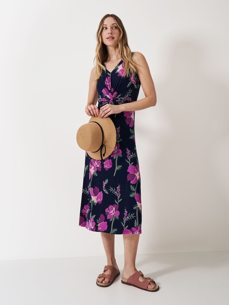 Crew Clothing Company Blue Flora Twist Detail Jersey Dress - Image 1 of 5