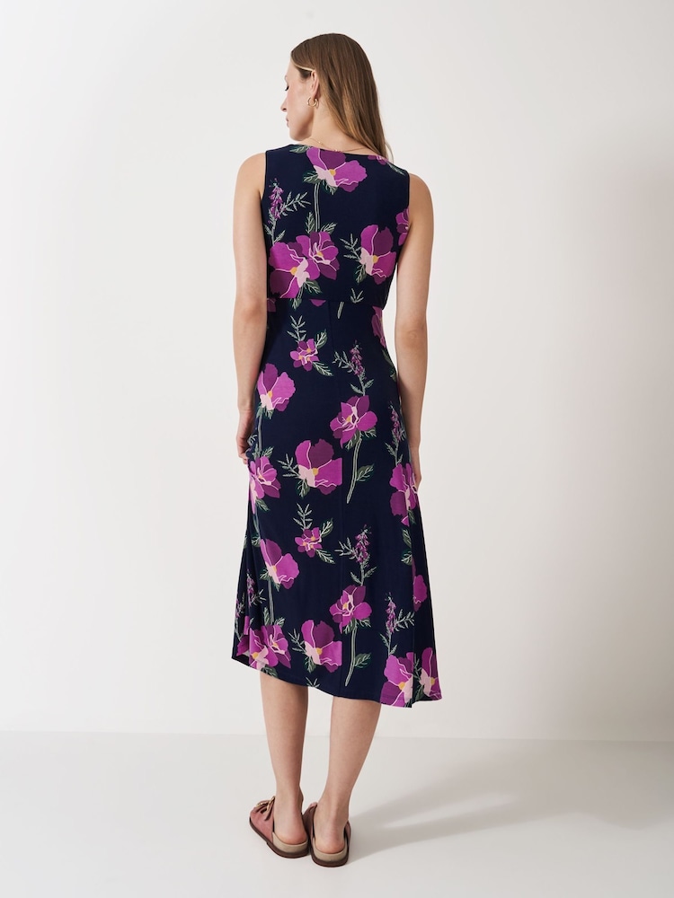 Crew Clothing Company Blue Flora Twist Detail Jersey Dress - Image 2 of 5