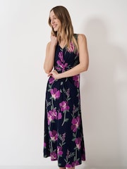 Crew Clothing Company Blue Flora Twist Detail Jersey Dress - Image 3 of 5