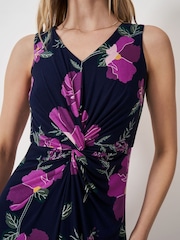 Crew Clothing Company Blue Flora Twist Detail Jersey Dress - Image 4 of 5