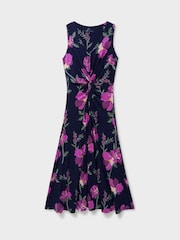 Crew Clothing Company Blue Flora Twist Detail Jersey Dress - Image 5 of 5