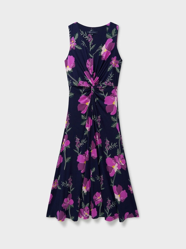 Crew Clothing Company Blue Flora Twist Detail Jersey Dress - Image 5 of 5