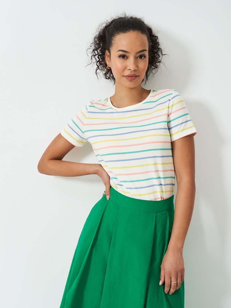 Crew Clothing Company Green Breton Striped 100% Cotton T-Shirt - Image 1 of 5