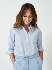 Crew Clothing Company Blue Relaxed Fit Seersucker 100% Cotton Shirt - Image 1 of 5
