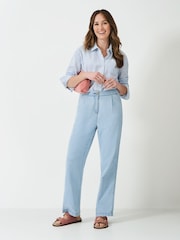 Crew Clothing Company Blue Relaxed Fit Seersucker 100% Cotton Shirt - Image 3 of 5