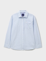 Crew Clothing Company Blue Relaxed Fit Seersucker 100% Cotton Shirt - Image 5 of 5