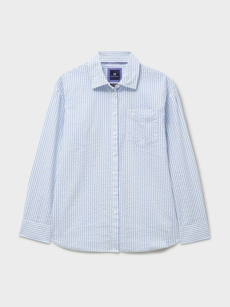 Crew Clothing Company Blue Relaxed Fit Seersucker 100% Cotton Shirt - Image 5 of 5