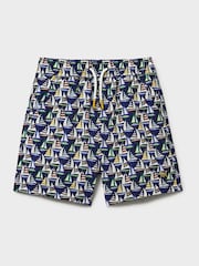 Crew Clothing Company Blue Printed Swim Shorts - Image 1 of 3
