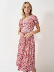 Crew Clothing Red Myla Flutter Sleeve Jersey Dress - Image 3 of 5