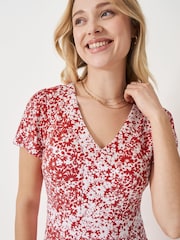 Crew Clothing Red Myla Flutter Sleeve Jersey Dress - Image 4 of 5