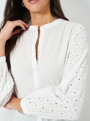 Crew Clothing Company White Meadow Broderie 100% Cotton Blouse - Image 4 of 5