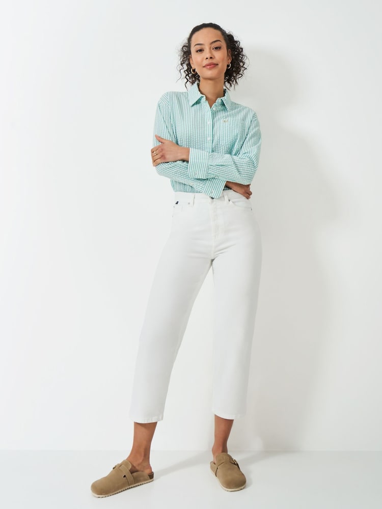 Crew Clothing Blue 100% Cotton Seersucker Relaxed Fit Shirt - Image 3 of 5