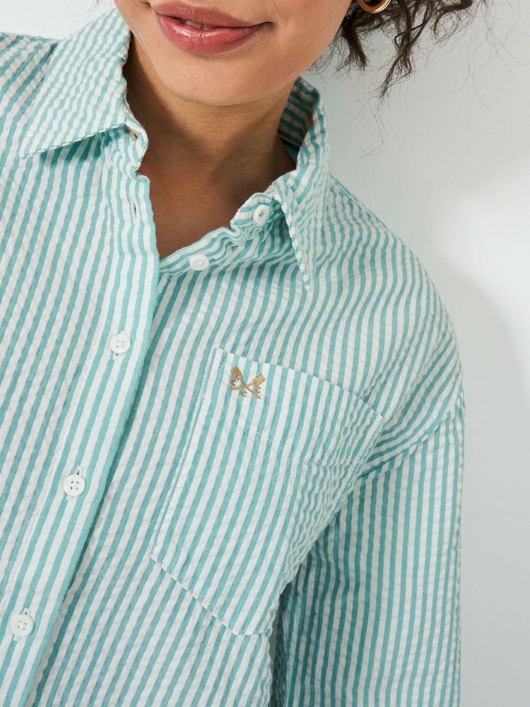 Crew Clothing Blue 100% Cotton Seersucker Relaxed Fit Shirt - Image 4 of 5