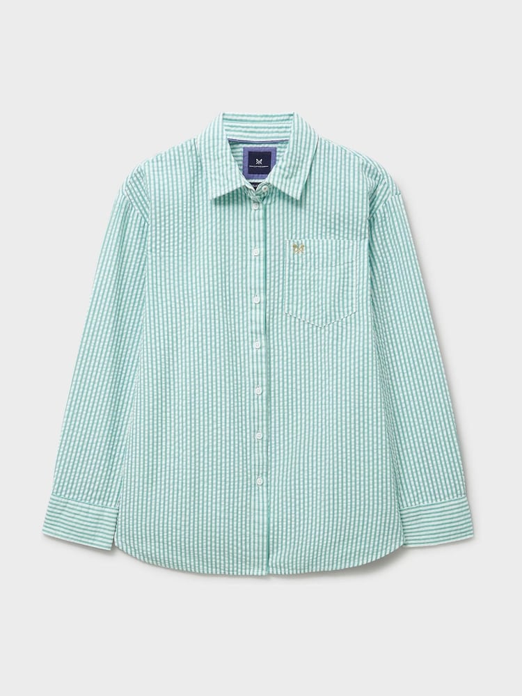 Crew Clothing Blue 100% Cotton Seersucker Relaxed Fit Shirt - Image 5 of 5