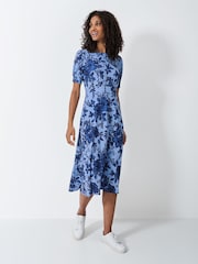 Crew Clothing Blue Scarlet Jersey Printed Tea Dress - Image 1 of 5