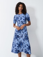 Crew Clothing Blue Scarlet Jersey Printed Tea Dress - Image 3 of 5