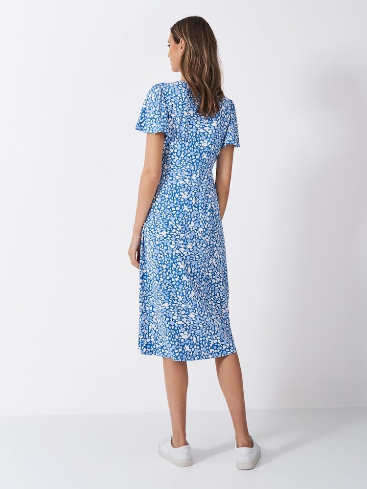 Crew Clothing Blue Jenna Floral Flutter Jersey Dress - Image 2 of 5