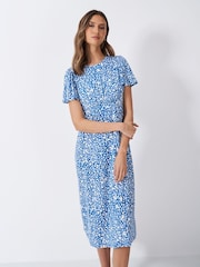 Crew Clothing Blue Jenna Floral Flutter Jersey Dress - Image 3 of 5