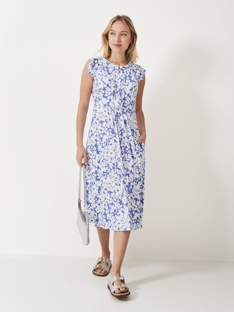 Crew Clothing Blue Lydia Frill Sleeve Jersey Dress - Image 1 of 5