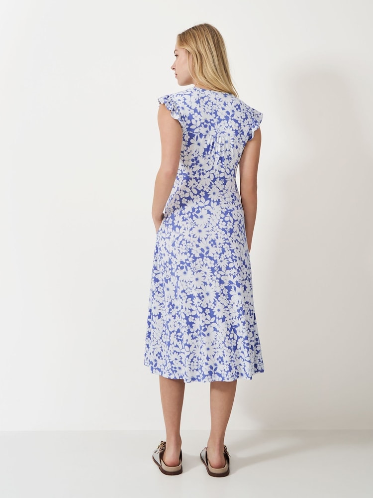 Crew Clothing Blue Lydia Frill Sleeve Jersey Dress - Image 2 of 5