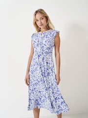 Crew Clothing Blue Lydia Frill Sleeve Jersey Dress - Image 3 of 5