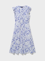 Crew Clothing Blue Lydia Frill Sleeve Jersey Dress - Image 5 of 5