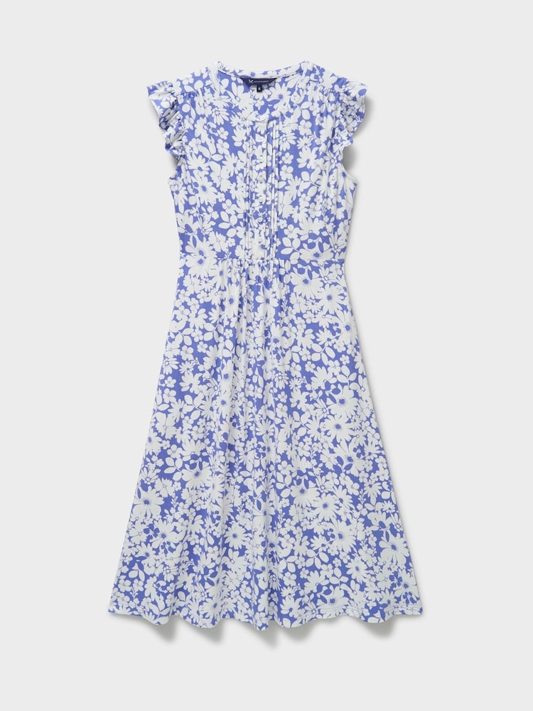 Crew Clothing Blue Lydia Frill Sleeve Jersey Dress - Image 5 of 5