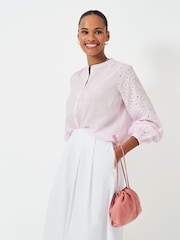 Crew Clothing Company Pink Meadow Broderie 100% Cotton Blouse - Image 1 of 5