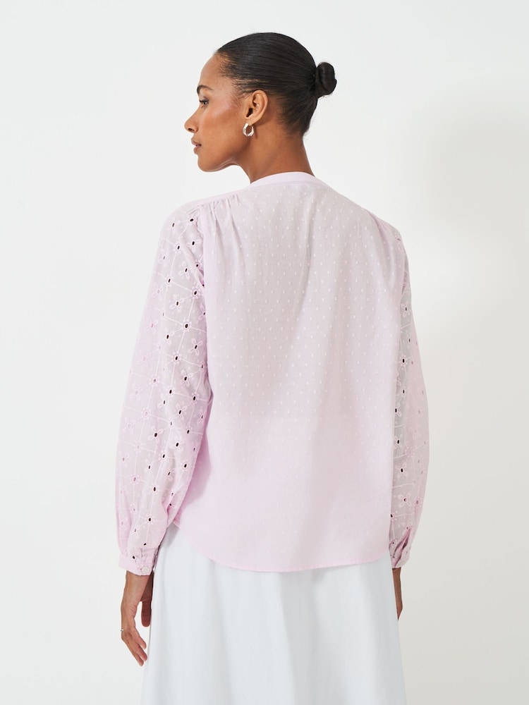 Crew Clothing Company Pink Meadow Broderie 100% Cotton Blouse - Image 2 of 5