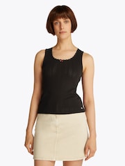 Tommy Jeans Black Slim Pointelle 100% Cotton Tank Top - Image 1 of 7