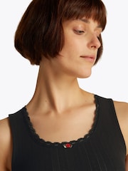 Tommy Jeans Black Slim Pointelle 100% Cotton Tank Top - Image 4 of 7