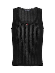 Tommy Jeans Black Slim Pointelle 100% Cotton Tank Top - Image 5 of 7