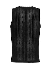 Tommy Jeans Black Slim Pointelle 100% Cotton Tank Top - Image 6 of 7
