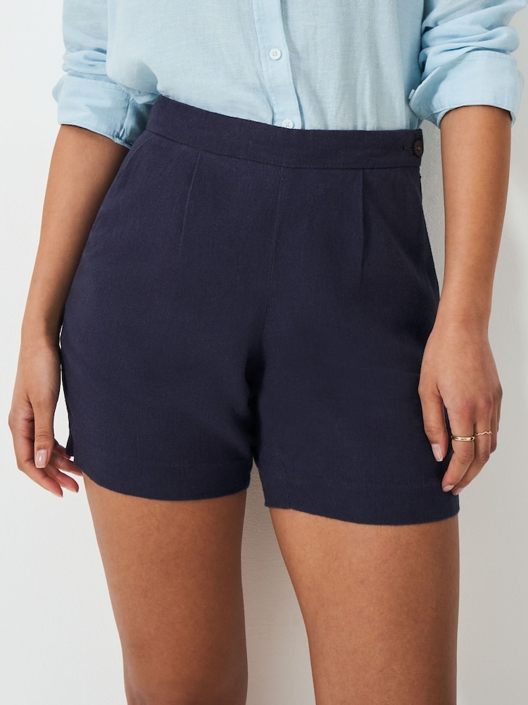 Crew Clothing Blue Linen Blend Wide Leg Shorts - Image 1 of 5