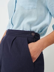 Crew Clothing Blue Linen Blend Wide Leg Shorts - Image 4 of 5