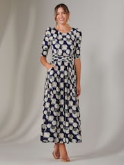 Jolie Moi Blue Enya 3/4 Sleeve Jersey Midaxi Dress - Image 1 of 6