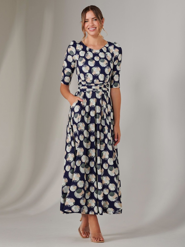 Jolie Moi Blue Enya 3/4 Sleeve Jersey Midaxi Dress - Image 1 of 6