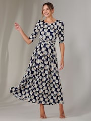 Jolie Moi Blue Enya 3/4 Sleeve Jersey Midaxi Dress - Image 3 of 6