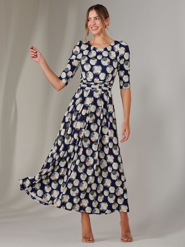 Jolie Moi Blue Enya 3/4 Sleeve Jersey Midaxi Dress - Image 3 of 6