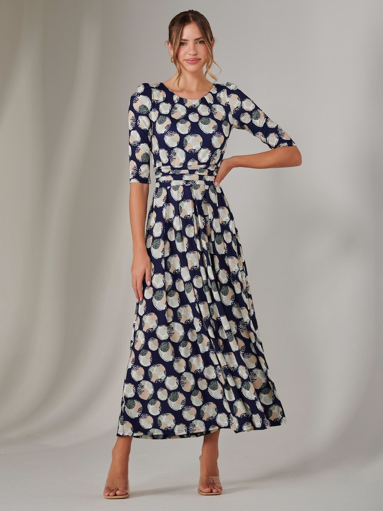 Jolie Moi Blue Enya 3/4 Sleeve Jersey Midaxi Dress - Image 4 of 6