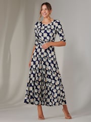 Jolie Moi Blue Enya 3/4 Sleeve Jersey Midaxi Dress - Image 6 of 6